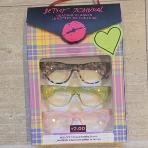 New Betsey Johnson Set of Three Stylish +2.00 Reading Glasses